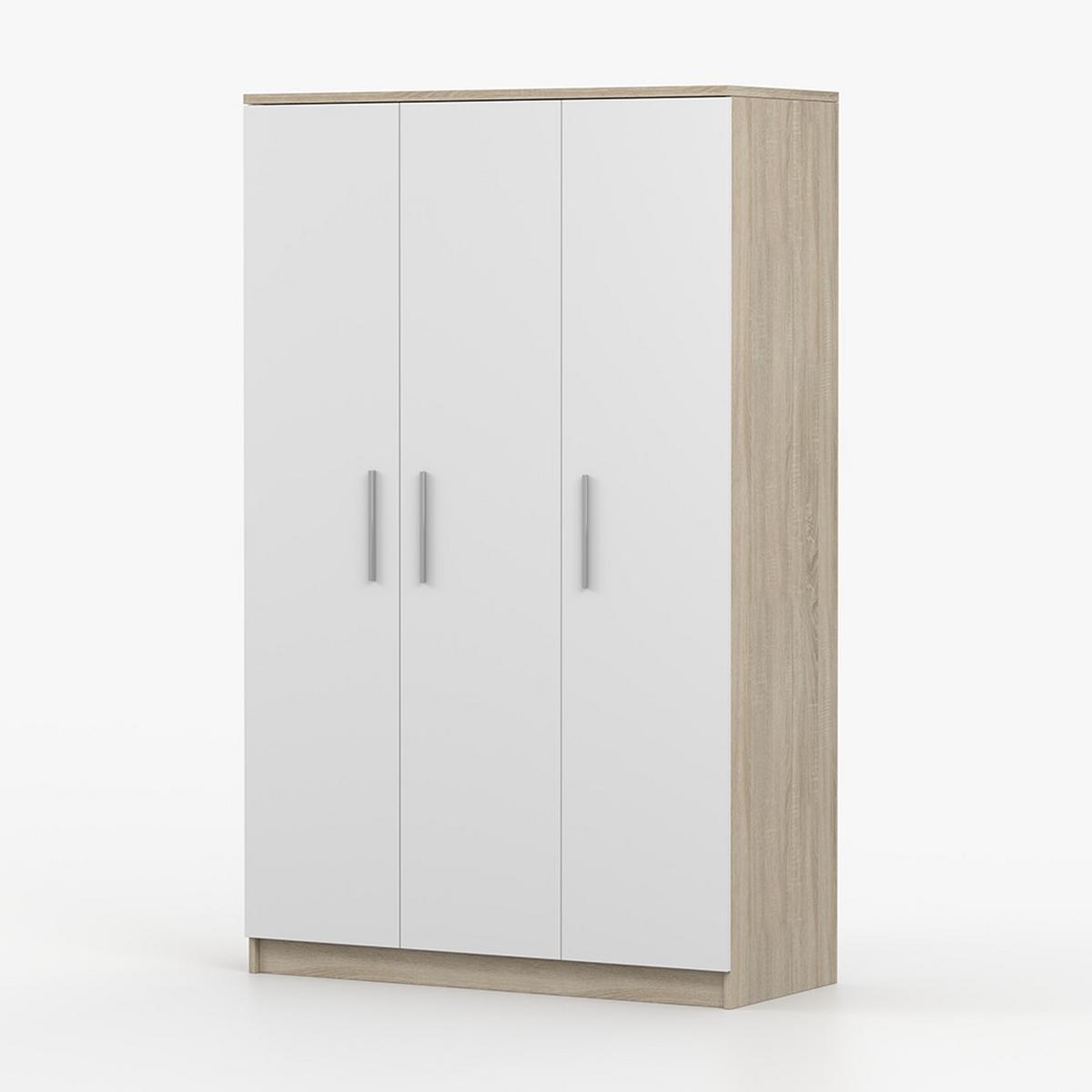 KLEIDERSCHRANK Omega III 19 3D, 120/192/50, 3-türig, Sonoma-Eiche - Weiß, Holzwerkstoff (80/192/50cm) - imoebel24