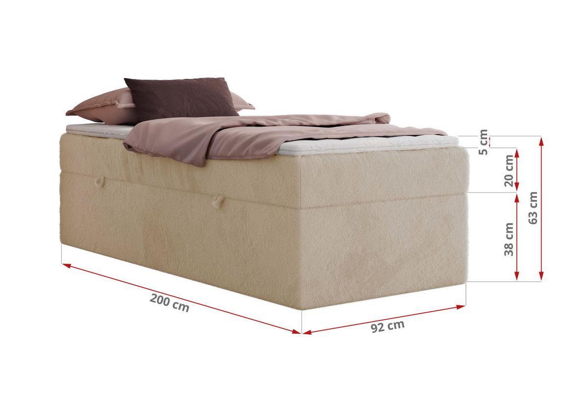 BOXBETT ZERO 90/200 - Creme Plüsch - H3 - Topper Visco - Creme, Textil (90/200cm) - MKS