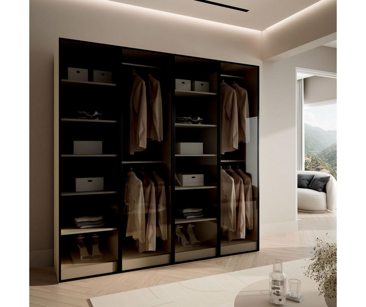KLEIDERSCHRANK SANDBOX KASHMIR 200 202/49/200 cm Kaschmir / schwarzes Glas ohne LED ohne Zusatzböden - Kaschmir/Schwarz, Holzwerkstoff/Kunststoff (202/200/49cm) - Lookway
