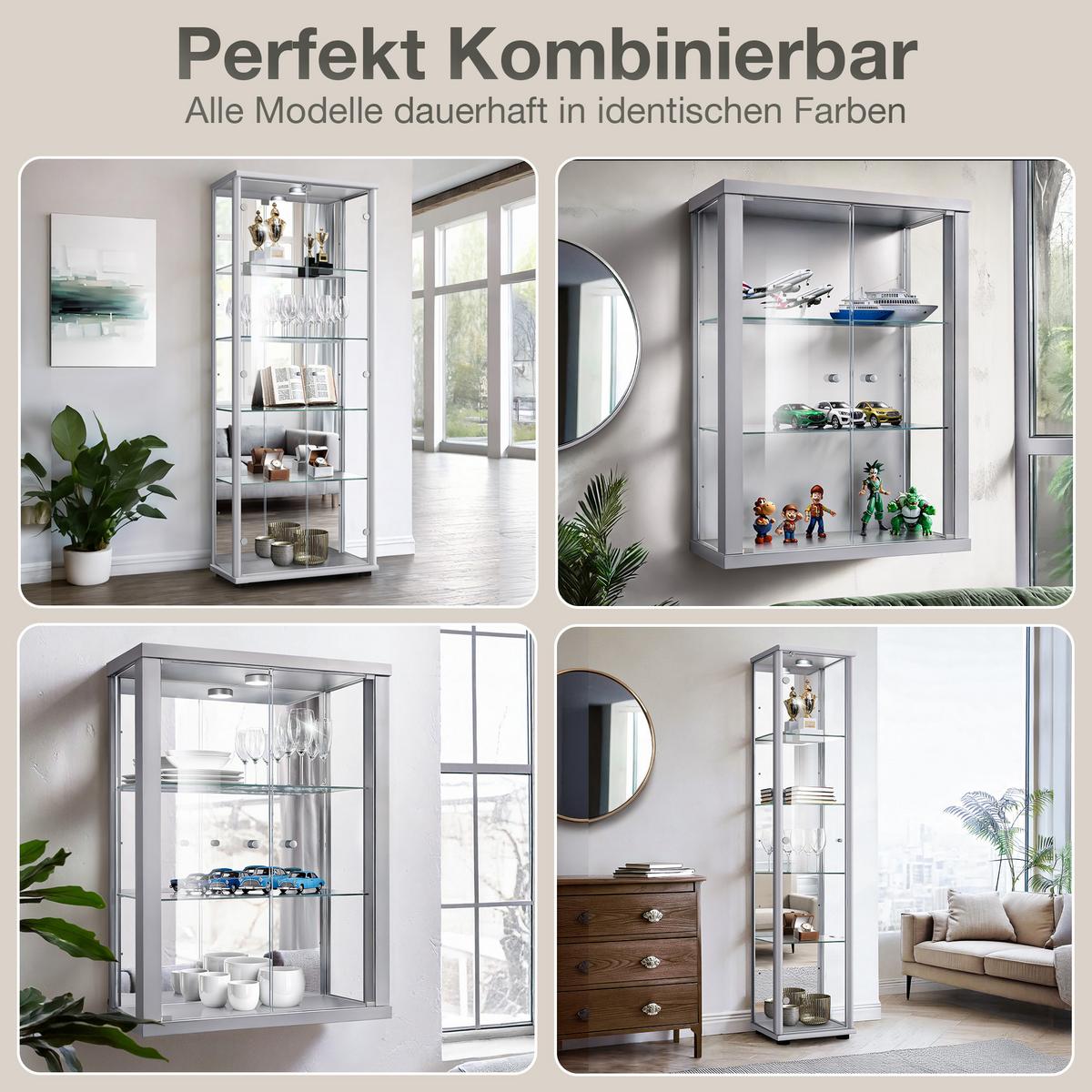 ECKVITRINE 56,5/56,5/176 cm mit LED - Transparent/Silberfarben, Glas/Holzwerkstoff (56.5/176/56.5cm) - K-Möbel