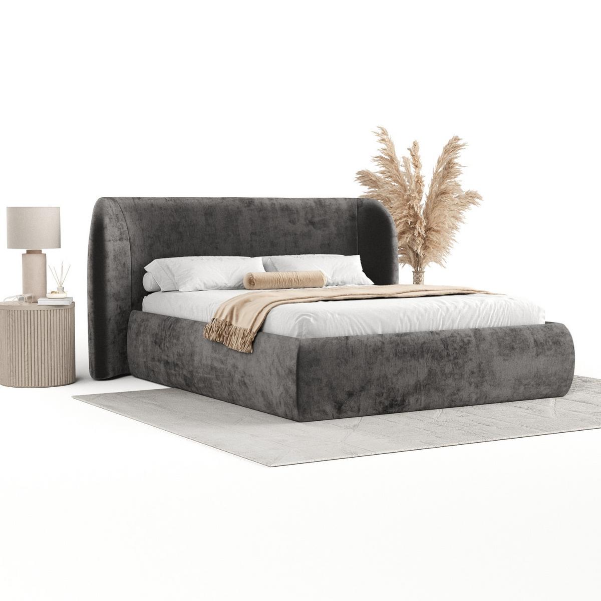 POLSTERBETT Bellano mit Stauraum 160/200 cm Stahl im Lotta Stoff - Graphitfarben/Schwarz, Holz/Holzwerkstoff (160/200cm) - AltaBeds
