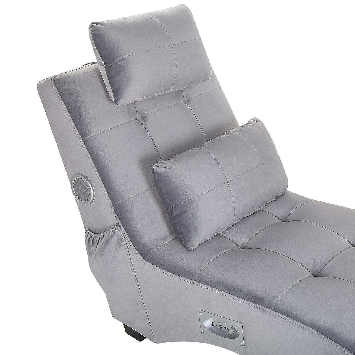 CHAISELONGUE Samtstoff Grau Simorre - Hellgrau, Textil (157/82/66cm) - Beliani