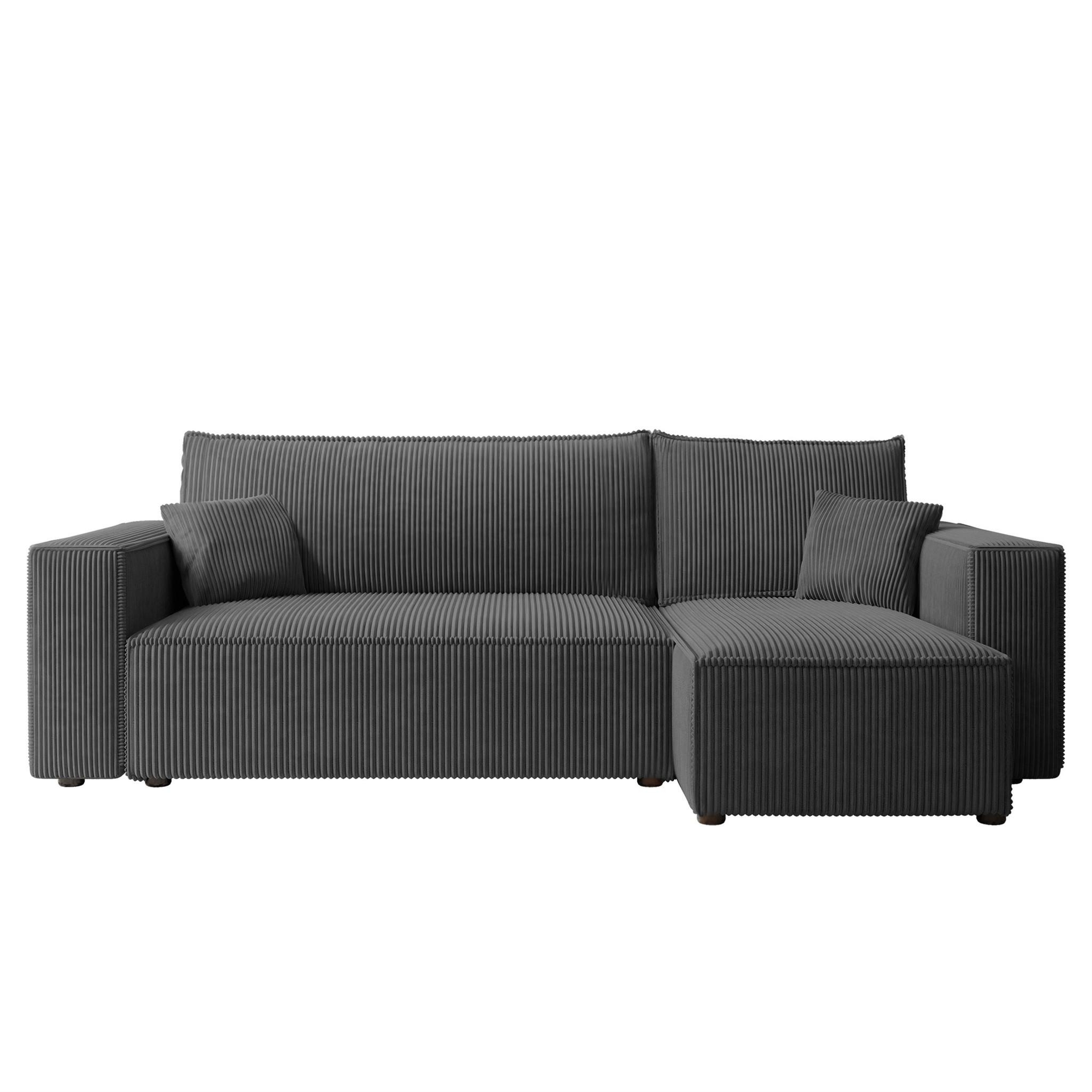 ECKSOFA Adara Mit Schlaffunktion - Dunkelgrau, Holzwerkstoff/Textil (145/244cm) - Fun Möbel