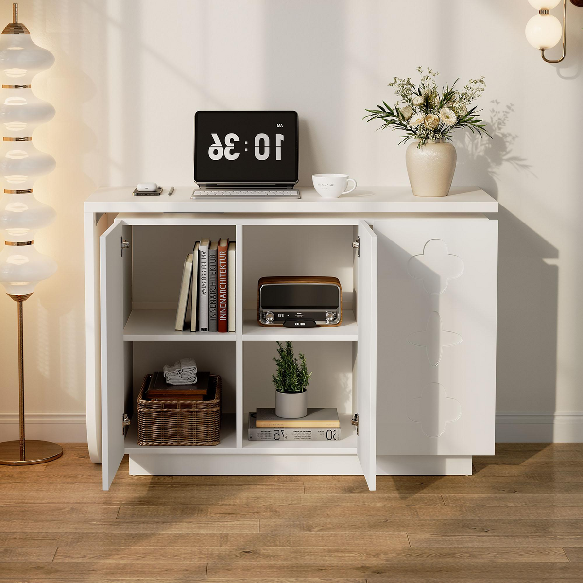 COMPUTERTISCH Eckschreibtisch Drehbar Weiß L-Form mit Schrank 110cm - Weiß, Holzwerkstoff (40/110/75cm) - Urban Meuble