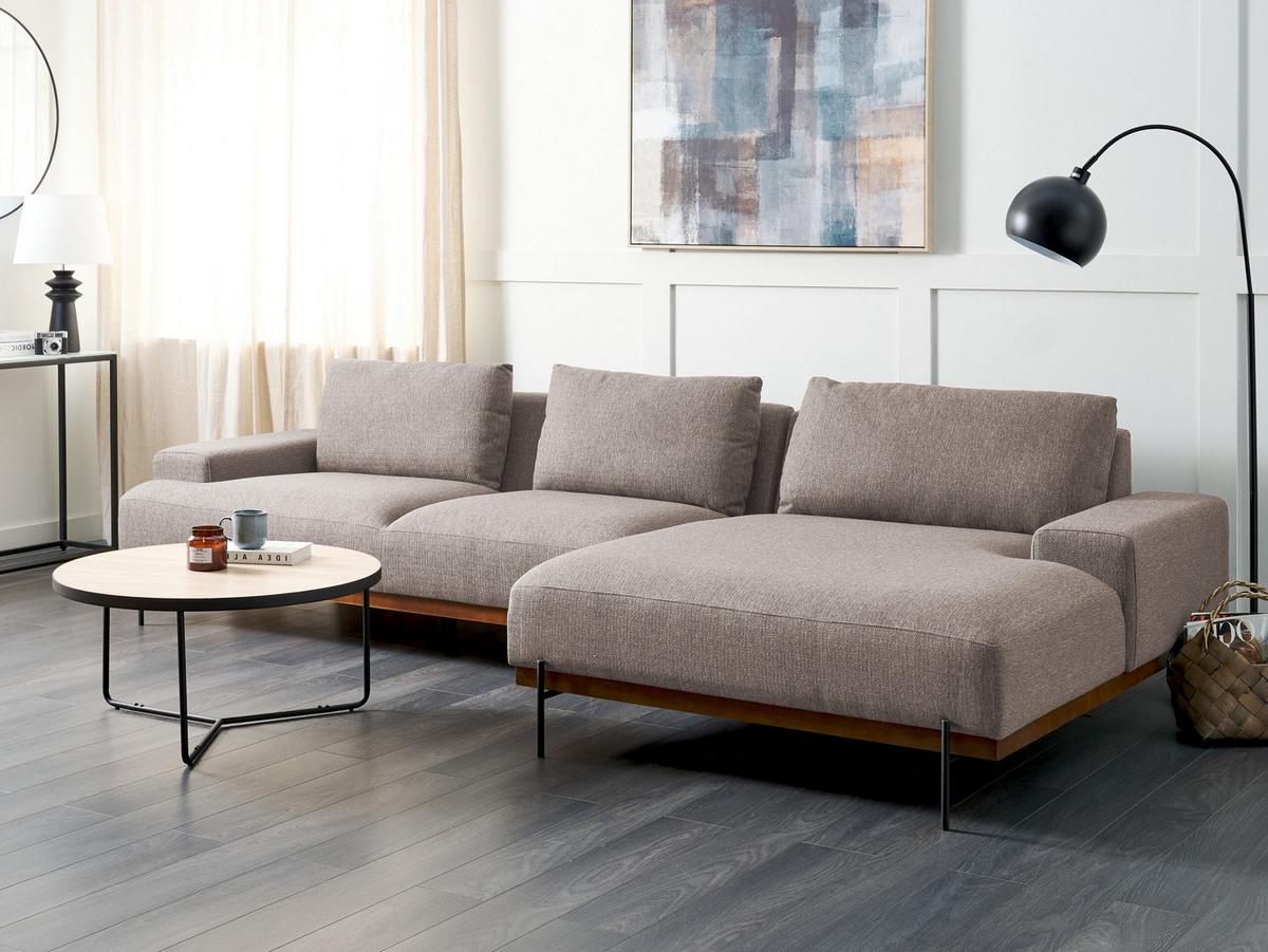 3-SITZER-ECKSOFA hellbraun rechtsseitig Mariferd - Hellbraun/Dunkelbraun, Textil (316/146cm) - Beliani