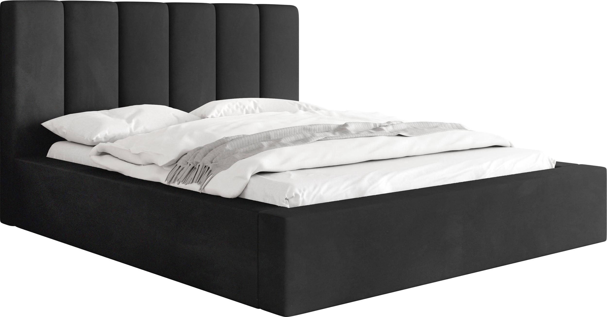 POLSTERBETT Amira mit Bettkasten, Schwarz Samt 120x200 cm - Schwarz Hochglanz/Birkefarben, Holzwerkstoff/Kunststoff (120/200cm) - WFL GROUP