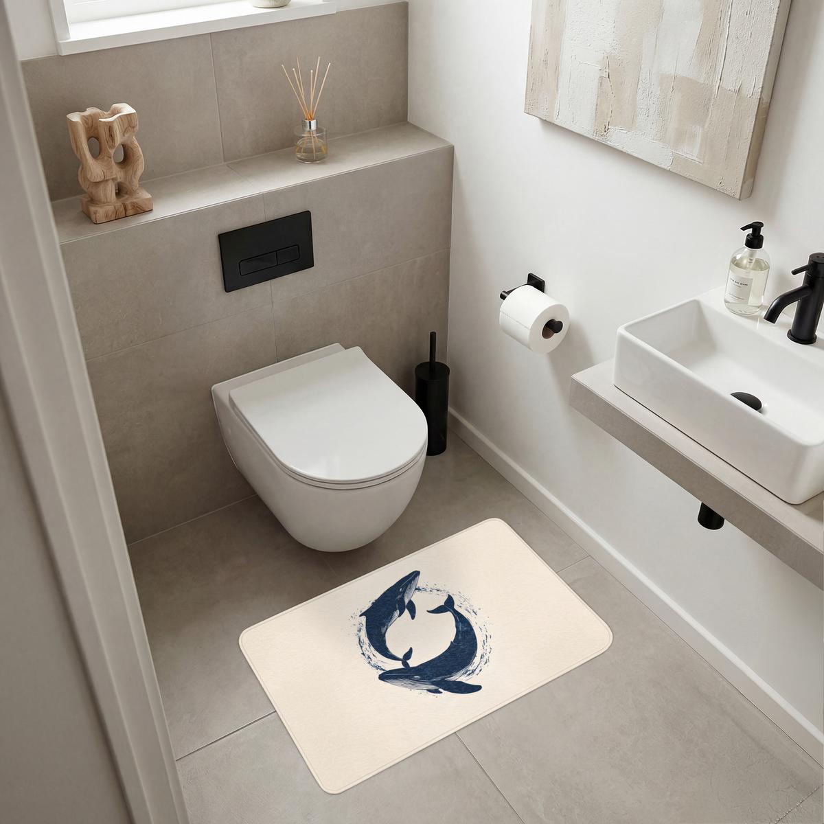 BADEMATTE Wale - Spritzer - Kreis - Dunkelblau 80x50 cm - Dunkelblau, Textil (80/50cm) - OnlyWow