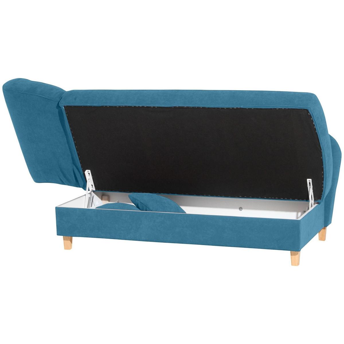 RECAMIERE mit Armteil links klappbar Katia Bezug Veloursstoff Buche natur / petrol - Blau, Kunststoff (190/82/88cm) - 58aufmkessel