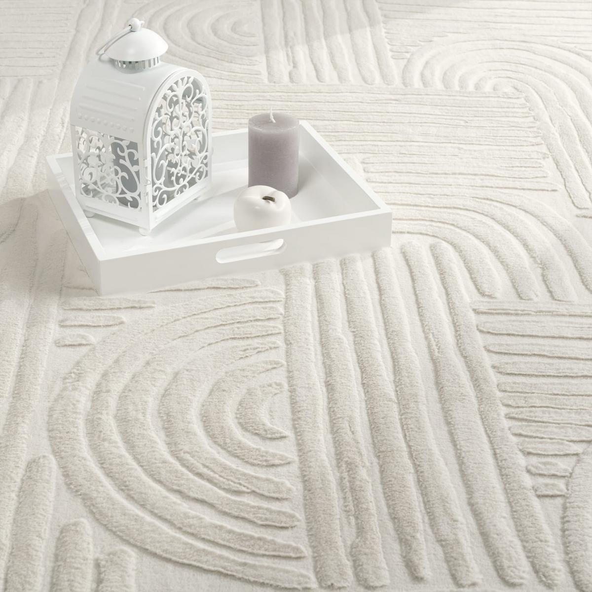 KURZFLORTEPPICH, mit Struktur, aus Polyester, Florhöhe 10 mm, Creme, 120 x 160 cm - Creme, Textil (160/120cm) - KADIMA DESIGN