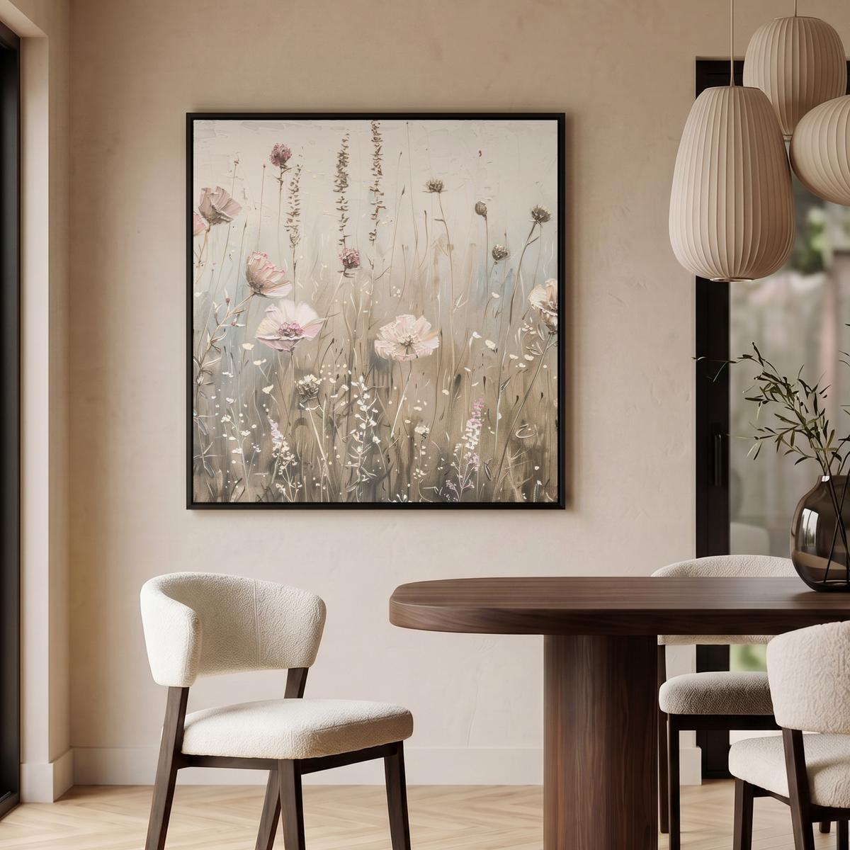LEINWAND Bilder mit Rahmen - Blumen - Rosa - Modern - Beige - 90x90 - Beige, Textil (90/90cm) - MuchoWow