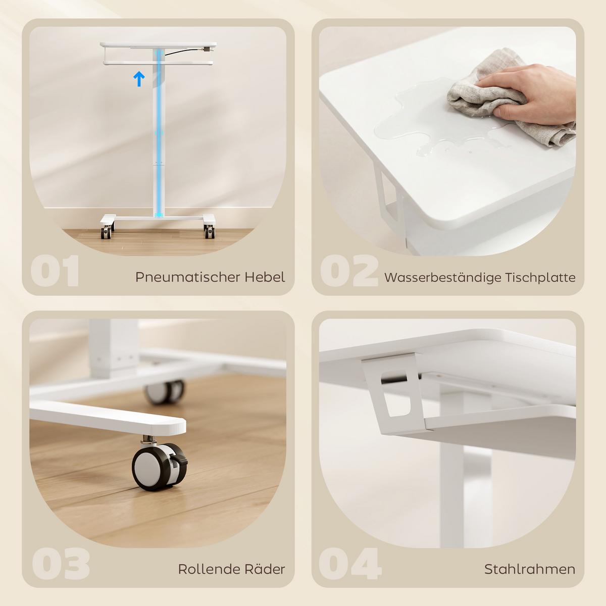 LAPTOPTISCH mit Rollen MDF Stahl Weiß - Weiß, Holzwerkstoff/Metall (65/60/107cm) - HOMCOM