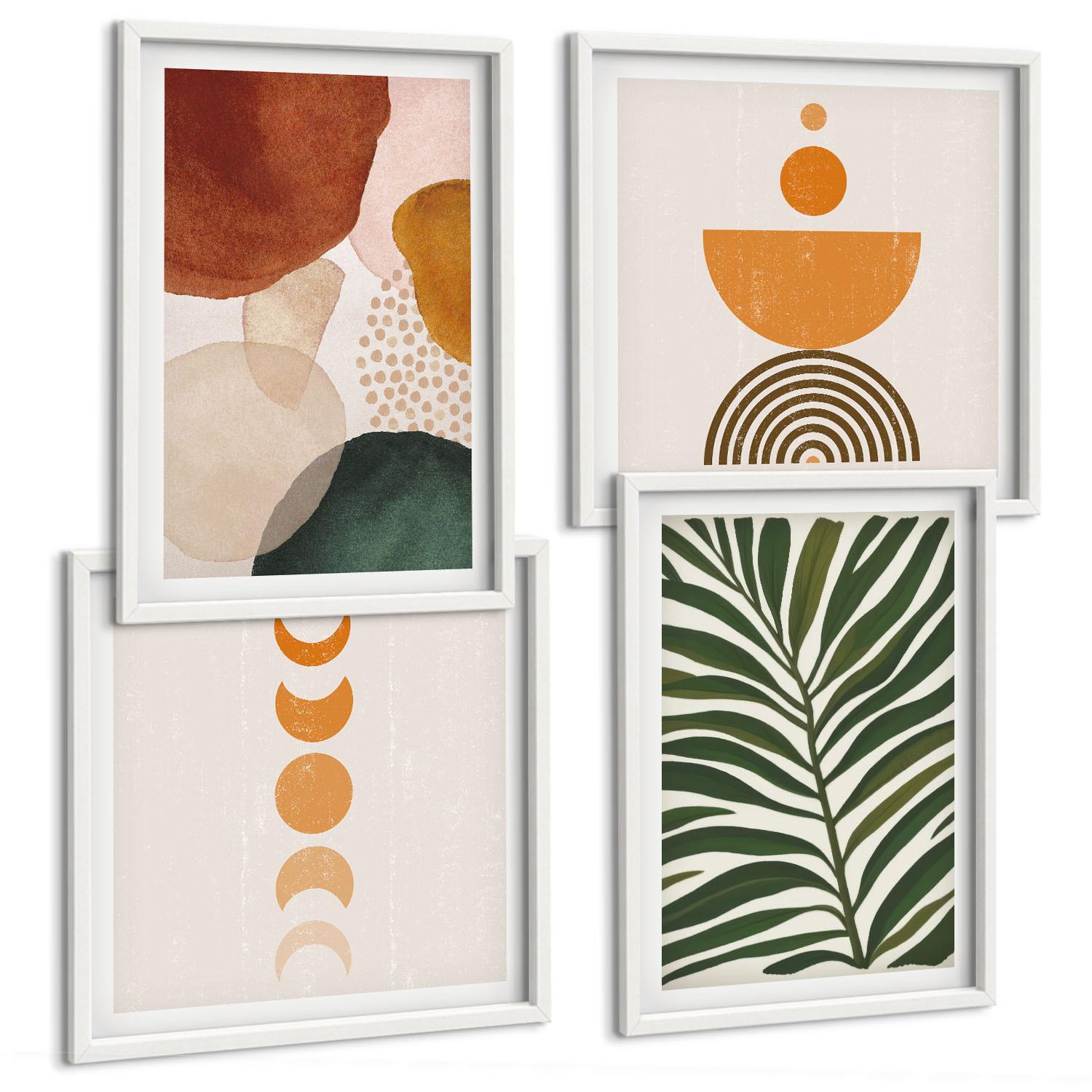 BILDER SET 4er Set - 50x50 cm & 40x60 cm Weißer Rahmen - Abstrakte Blattformen - Weiß, Kunststoff (50/50cm) - TULUP