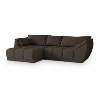 ECKSOFA ORENTI L-S Braun Velours-Stoff mit Schlaffunktion - Braun, Holz (287/182cm) - MASSENO