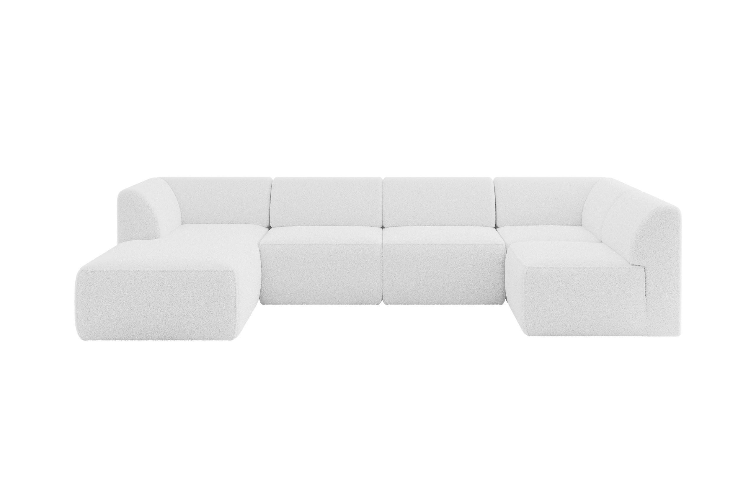 WOHNLANDSCHAFT Ottomane Links MOVO-L 345x180x78 cm Weiß Bouclé - Weiß, Holzwerkstoff/Kunststoff (180/78/345cm) - ALTDECOR