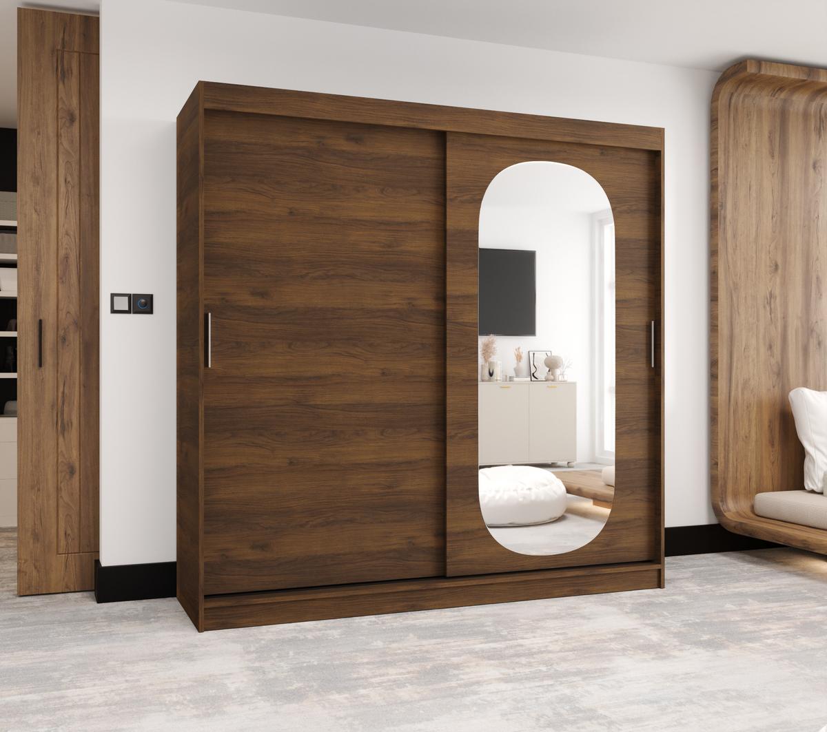 SCHIEBETÜRENSCHRANK mit Spiegel ROYAL 200/200/62 3-türig - Silberfarben/Walnussfarben, Holz (200/62/200cm) - MÖBEL KRYSPOL