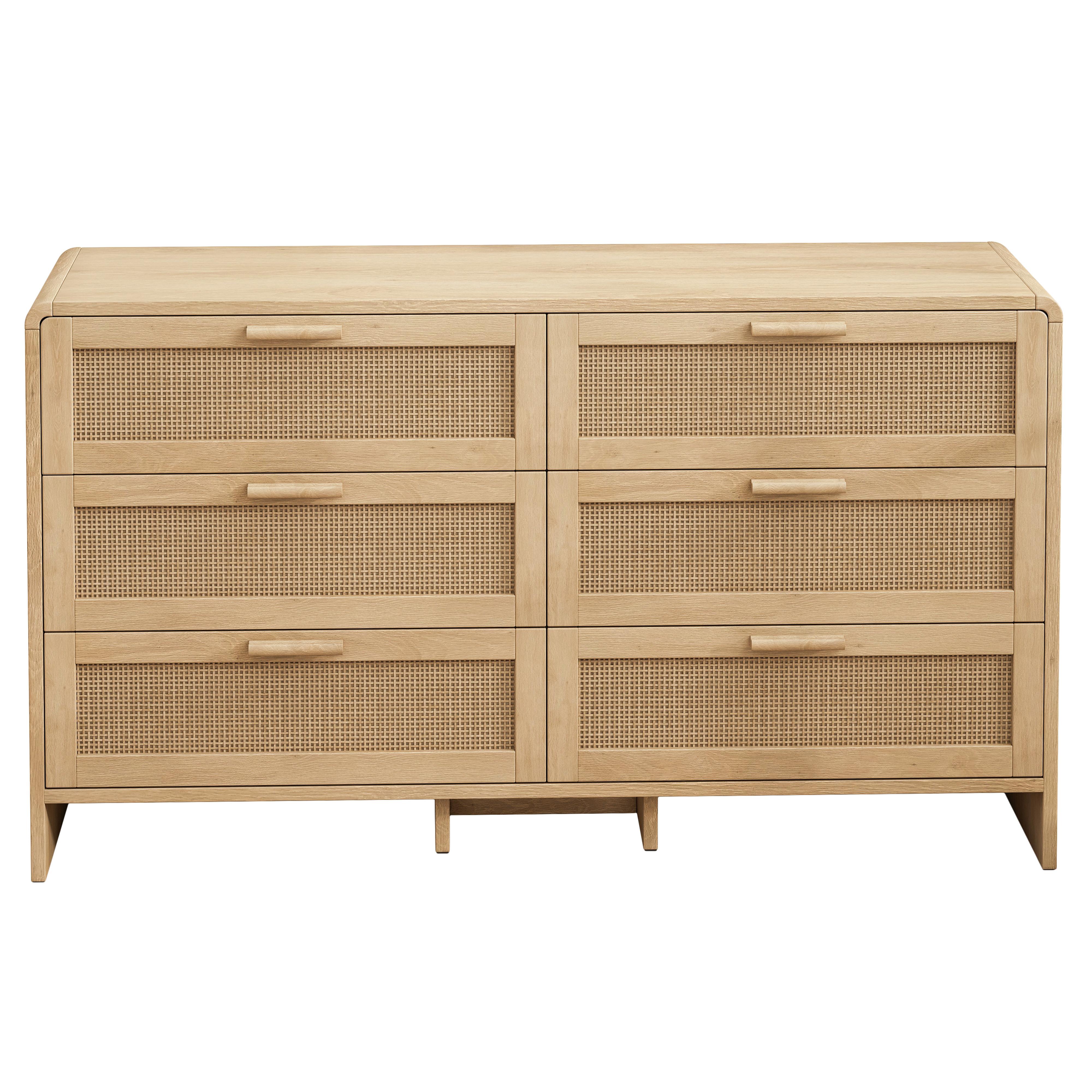 SIDEBOARD holzwerkstoff in natur mit rattan geflecht, abgerundete ecken & 6 schubladen - Naturfarben, Holzwerkstoff (130/74/40cm) - Urban Meuble