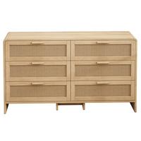 SIDEBOARD holzwerkstoff in natur mit rattan geflecht, abgerundete ecken & 6 schubladen - Naturfarben, Holzwerkstoff (130/74/40cm) - Urban Meuble