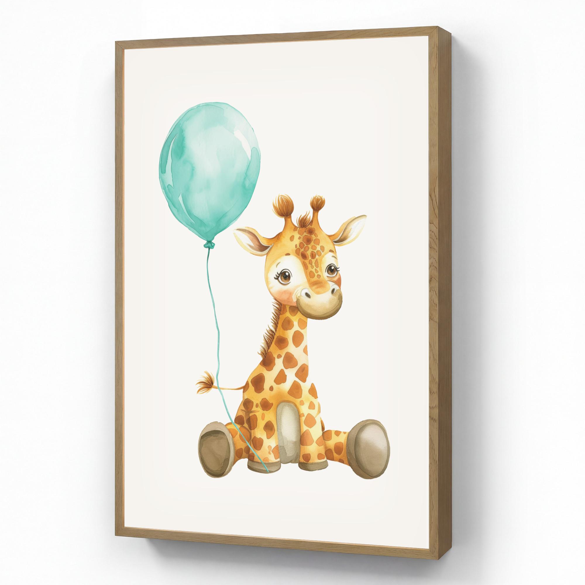 WANDLEUCHTE MIT AKKU Giraffe - Baby - Tiere - Blauer Ballon 60x90 cm - Weiß, Holzwerkstoff (60/90/8cm) - OnlyWow