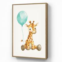 WANDLEUCHTE MIT AKKU Giraffe - Baby - Tiere - Blauer Ballon 70x100 cm - Weiß, Holzwerkstoff (70/100/8cm) - OnlyWow