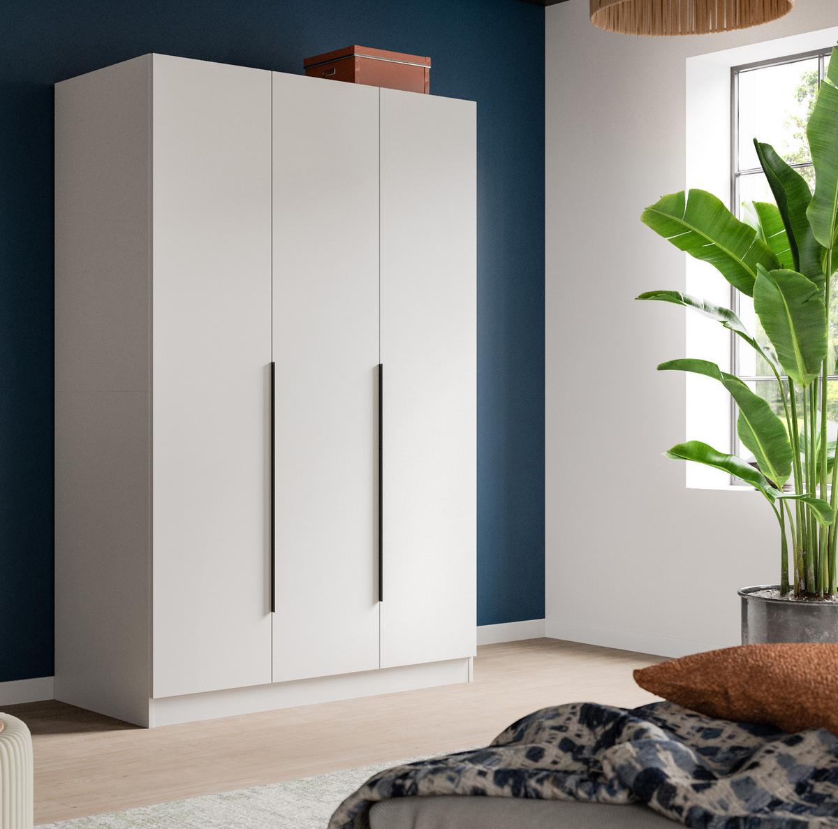 KLEIDERSCHRANK weiß 3-türig 120 x 181 cm, Drehtürenschrank mit Kleiderstange - Schwarz/Weiß, Holzwerkstoff/Kunststoff (120/181/52cm) - Inn.Furn