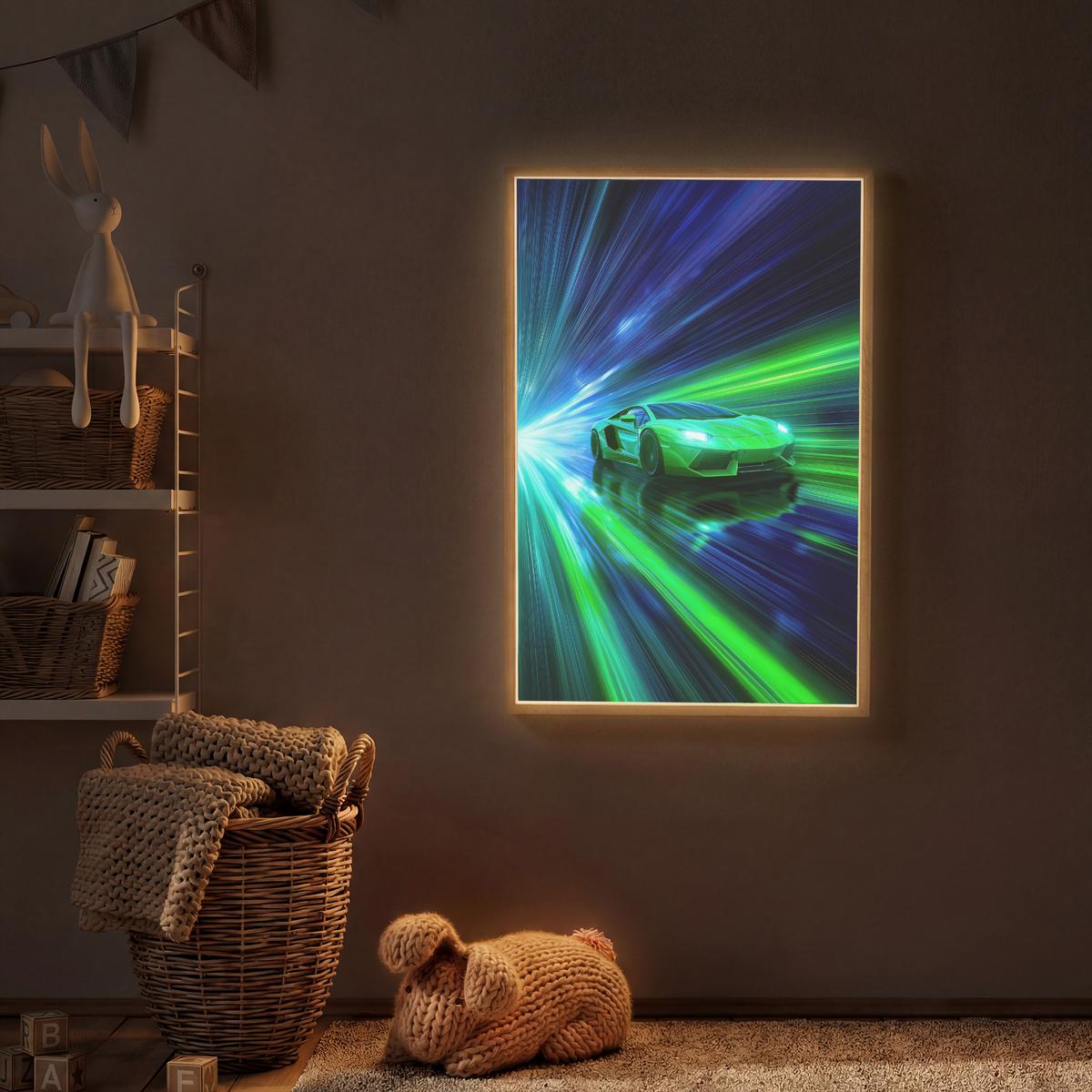 NACHTTISCHLAMPE MIT AKKU Geschwindigkeit - Leicht - Sportwagen - Grün 60x90 cm - Grün, Holzwerkstoff (8/60/90cm) - OnlyWow
