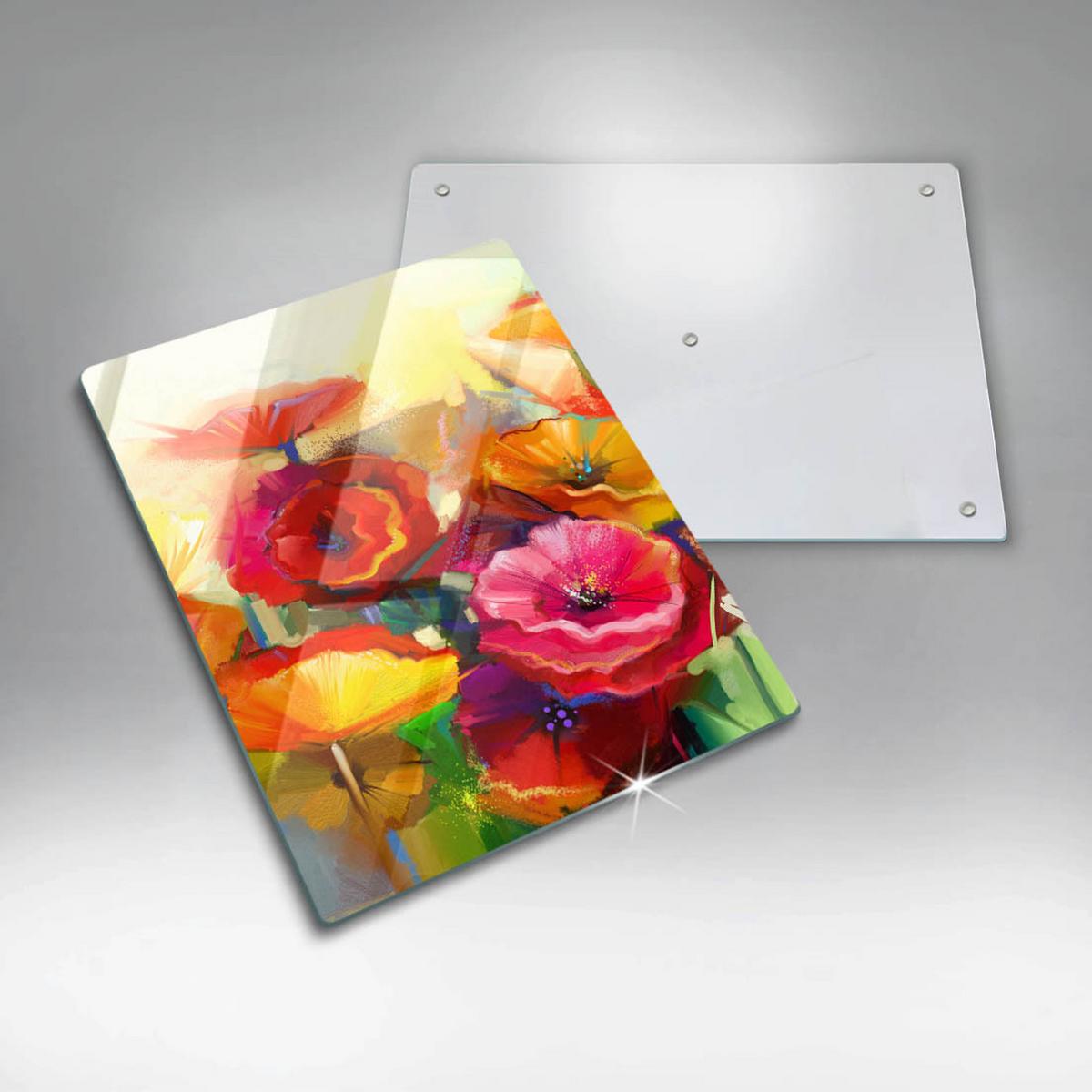 GLASPLATTE 40x52 cm Bunte Gemalte Blumen - Grün, Glas (40/52cm) - Wallfluent