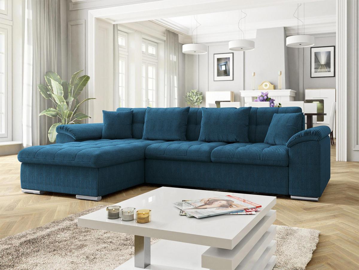 ECKSOFA Diana Cord, Seite: Links - Dunkelblau, Holz/Textil (280/160cm) - MIRJAN24