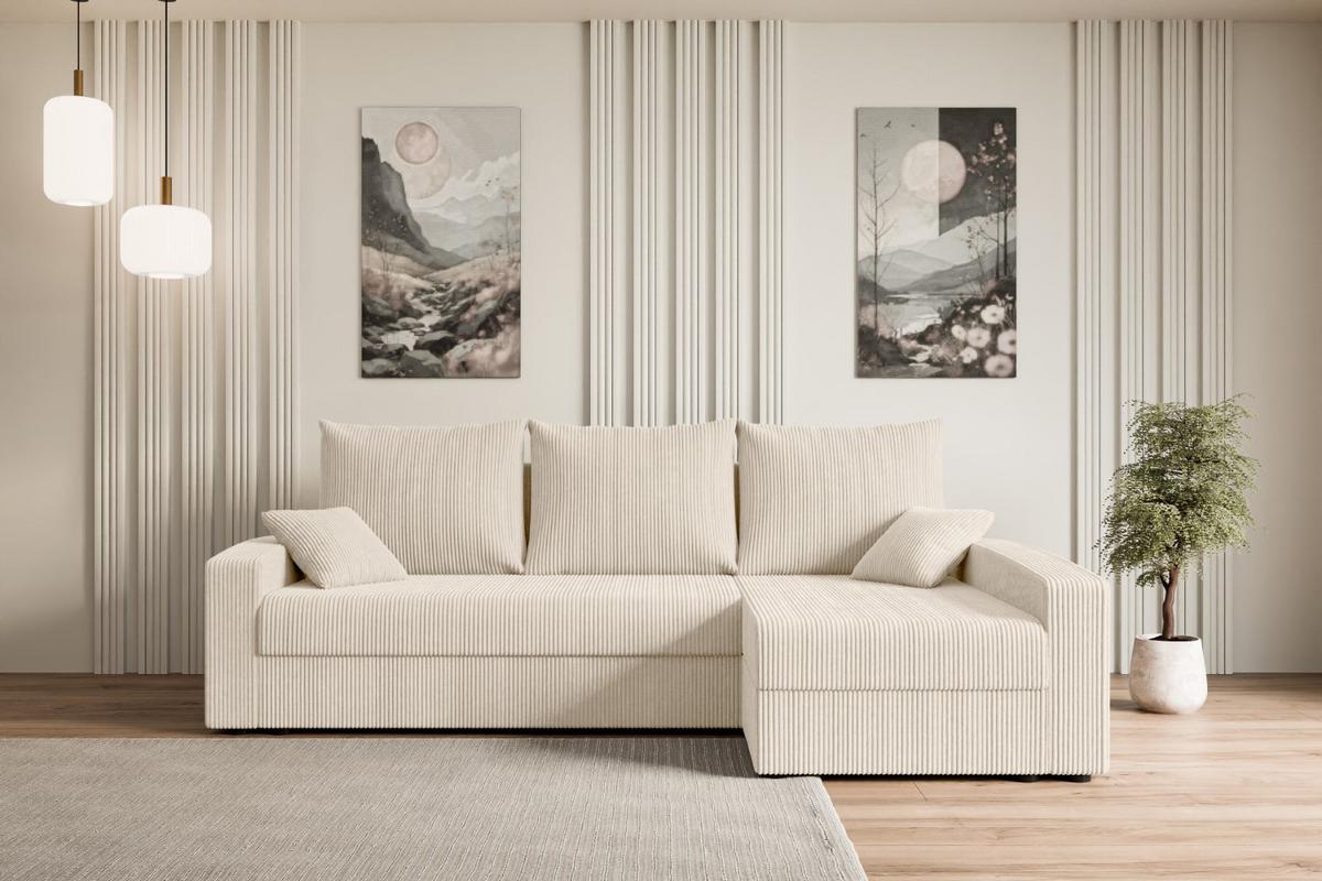 ECKSOFA mit Schlaffunktion und Bettkasten ALESIA-L 231x140x90 cm Beige Cord - Beige/Silberfarben, Holzwerkstoff/Kunststoff (231/140cm) - ALTDECOR