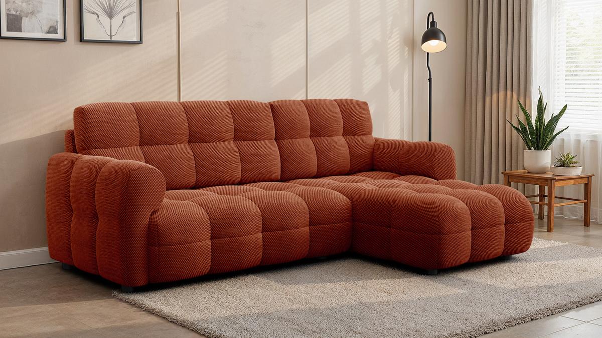 ECKSOFA MELLOW 3-Sitzer, dunkelorange - Dunkelorange/Schwarz, Holz/Textil (232/156cm) - Wozimo