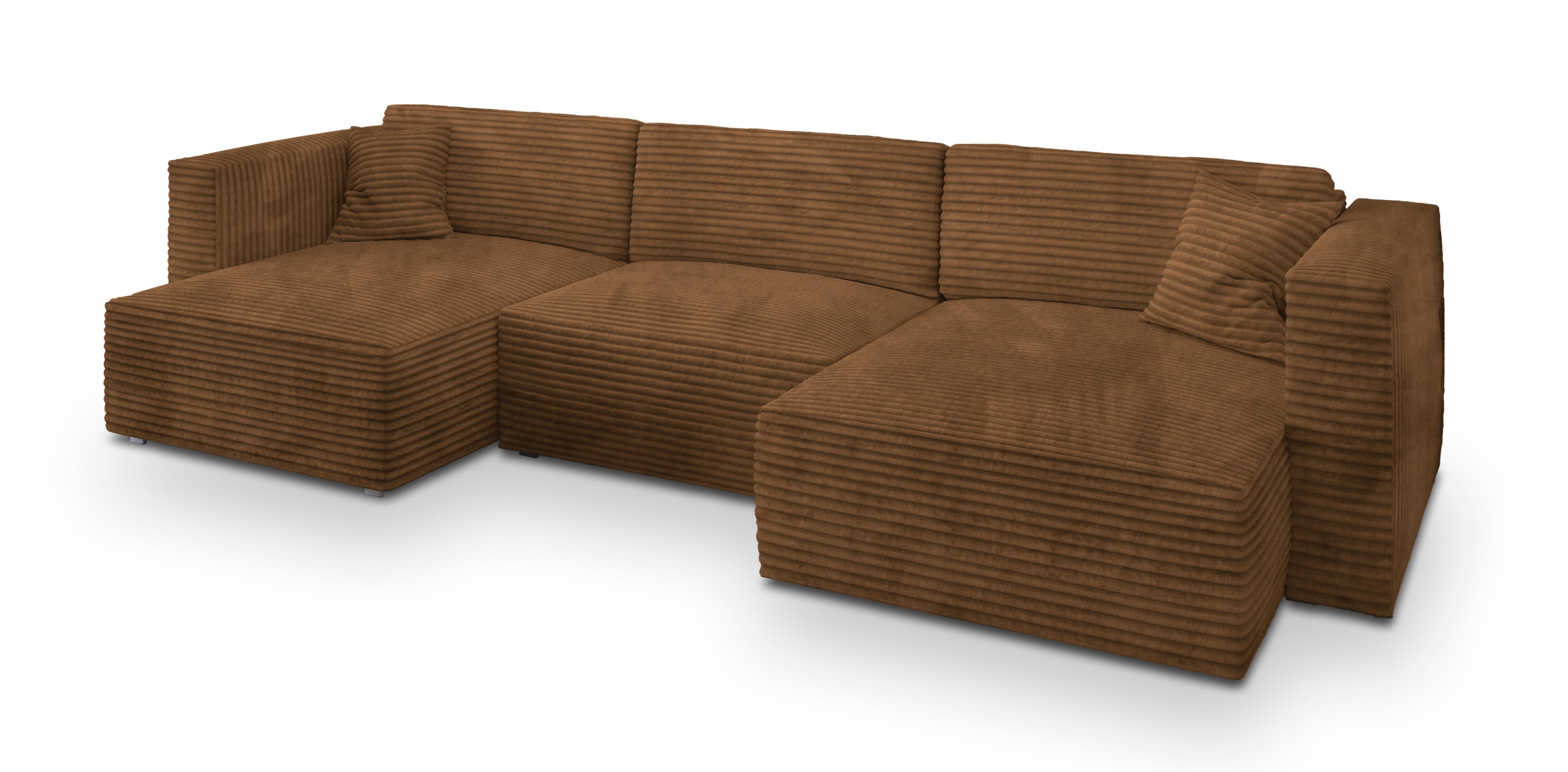 WOHNLANDSCHAFT SARMO Kupferfarben Kordstoff mit Schlaffunktion - Grau/Kupferfarben, Holz/Kunststoff (347/90/148cm) - MASSENO