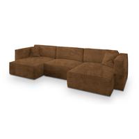 WOHNLANDSCHAFT SARMO Kupferfarben Kordstoff mit Schlaffunktion - Grau/Kupferfarben, Holz/Kunststoff (347/90/148cm) - MASSENO