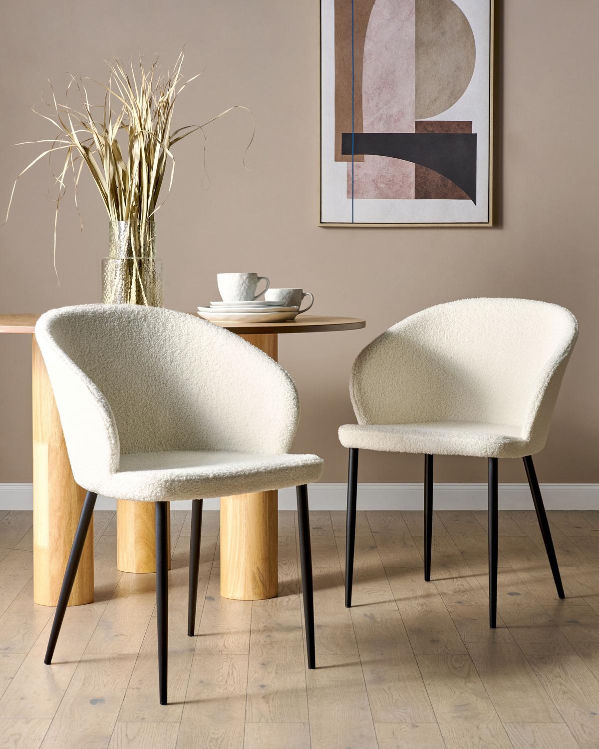 ESSZIMMERSTUHL 2er-Set Bouclé cremeweiß/schwarz Mason - Schwarz/Weiß, Textil (45/82/45cm) - Beliani