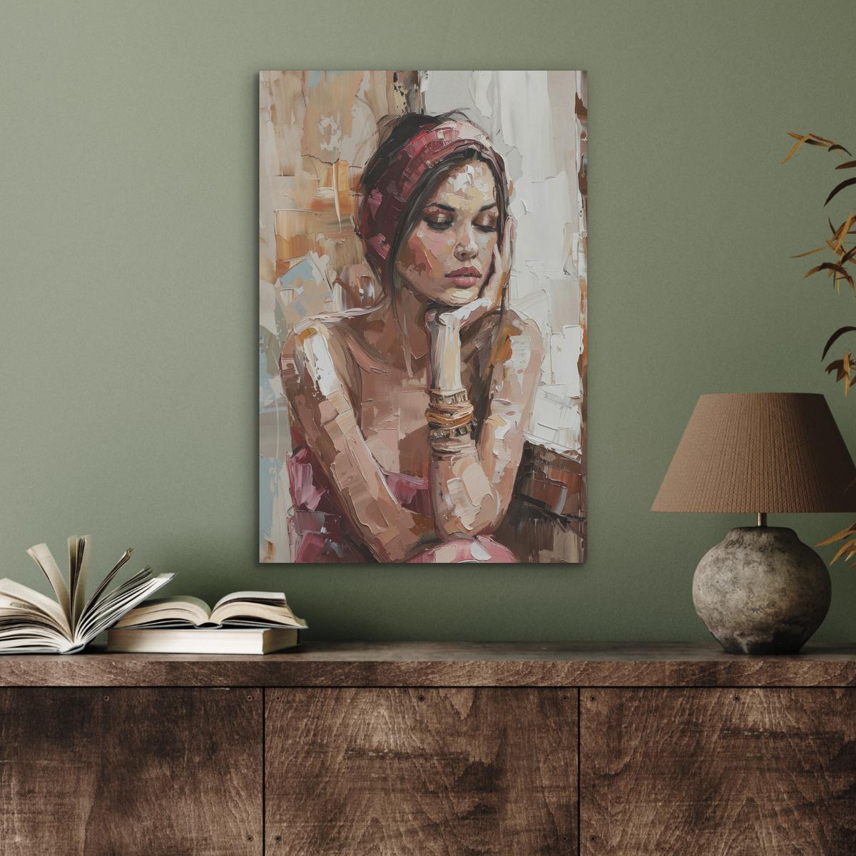 AKUSTIKBILD Frau - Lackierung - Porträt - Modern Kunstdruck Schlafzimmer 50x70 cm - Altrosa, Kunststoff (50/70/0.9cm) - MuchoWow