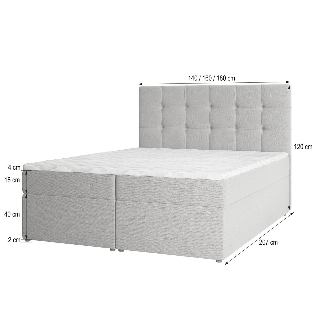 BOXBETT PALMA 180x200 cm mit Matratze und Topper, H2+H3 - Blau - Blau, Holz (180/200cm) - MASSENO