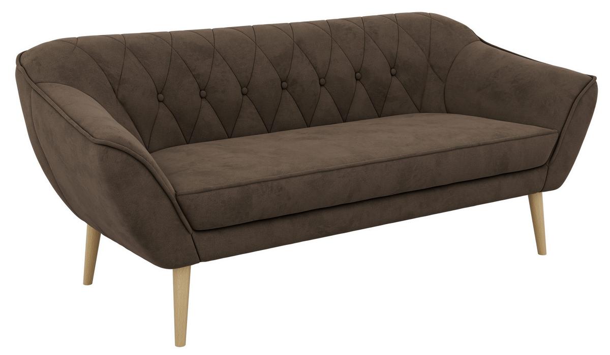 3-SITZER-SOFA PIRS - Braun Velvet - Holzbeine - Dunkelbraun/Buchefarben, Holzwerkstoff/Textil (180/75/74cm) - MKS