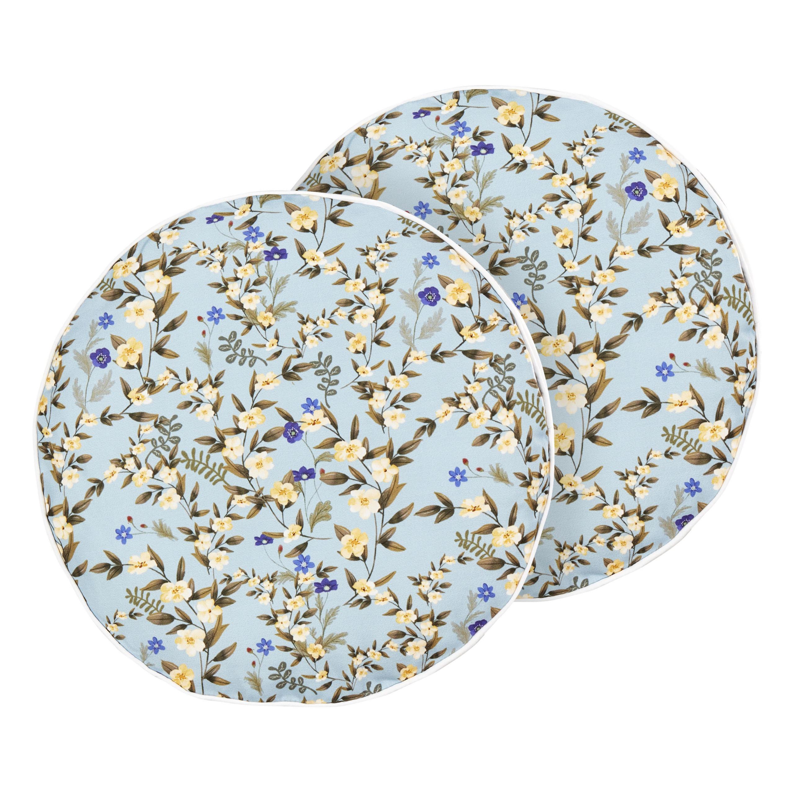 GARTENKISSEN 2er-Set Blumenmuster blau 40 cm Valloria - Hellblau, Textil (40/40cm) - Beliani