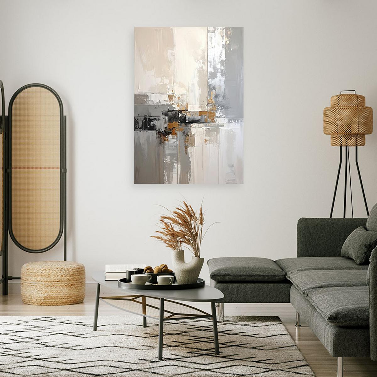 BILD auf Leinwand, Grau beige Abstrakt - Grau, Textil (70/100cm) - Feeby