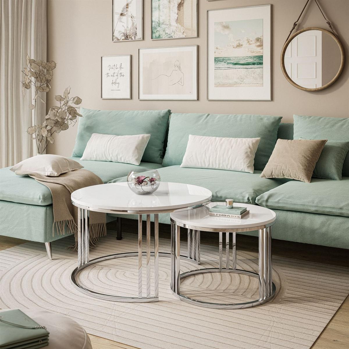 COUCHTISCH 2 in 1 LORI verchromt silber Hochglanz - Silberfarben, Holzwerkstoff (70/70/49cm) - Lookway