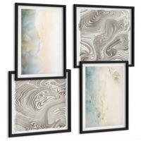 BILDER SET 4er Set - 50x50 cm & 40x60 cm Schwarzer Rahmen - Zarte Aquarellkartons - Schwarz, Kunststoff (50/50cm) - TULUP