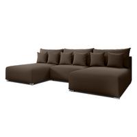 WOHNLANDSCHAFT Ederra U Braun Stoff 300/190/91 cm – großes Sofa mit Schlaffunktion - Silberfarben/Braun, Textil/Metall (300/91/190cm) - AX Living