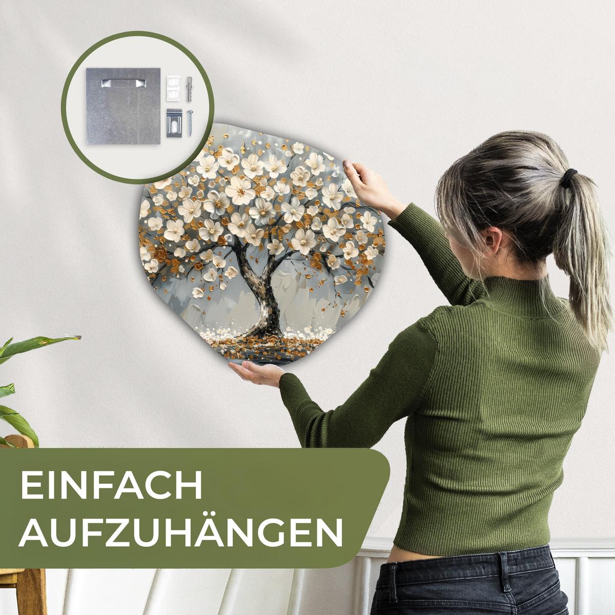 WANDBILD Baum - Gold - Blumen - Abstrakt - Kunst Wanddeko 40x40 cm - Goldfarben, Kunststoff (40/40cm) - MuchoWow
