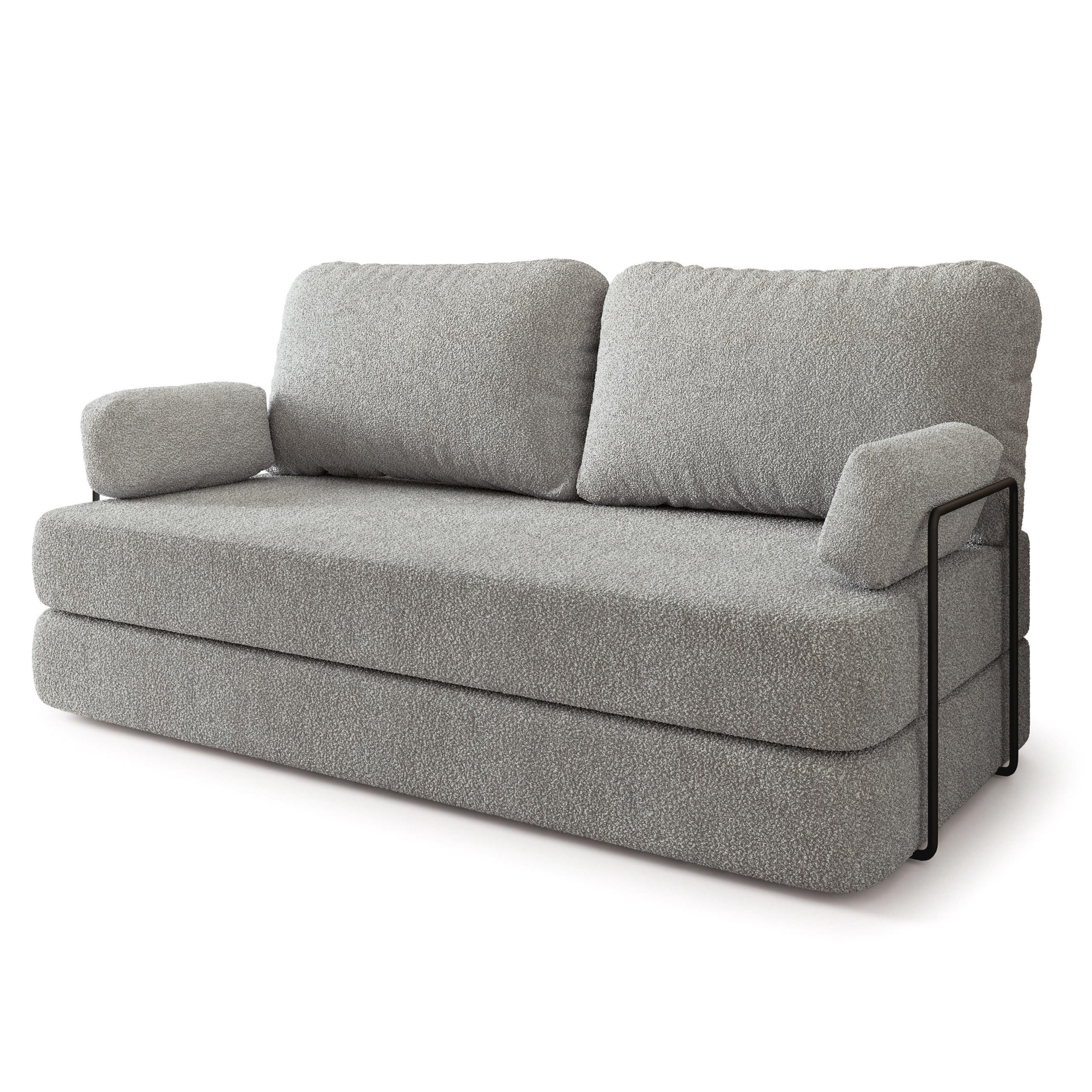BETTSOFA NIKSI aus Schaumstoff Bucle-Stoff Hellgrau Schlaffunktion - Hellgrau, Textil (170/86/80cm) - MASSENO