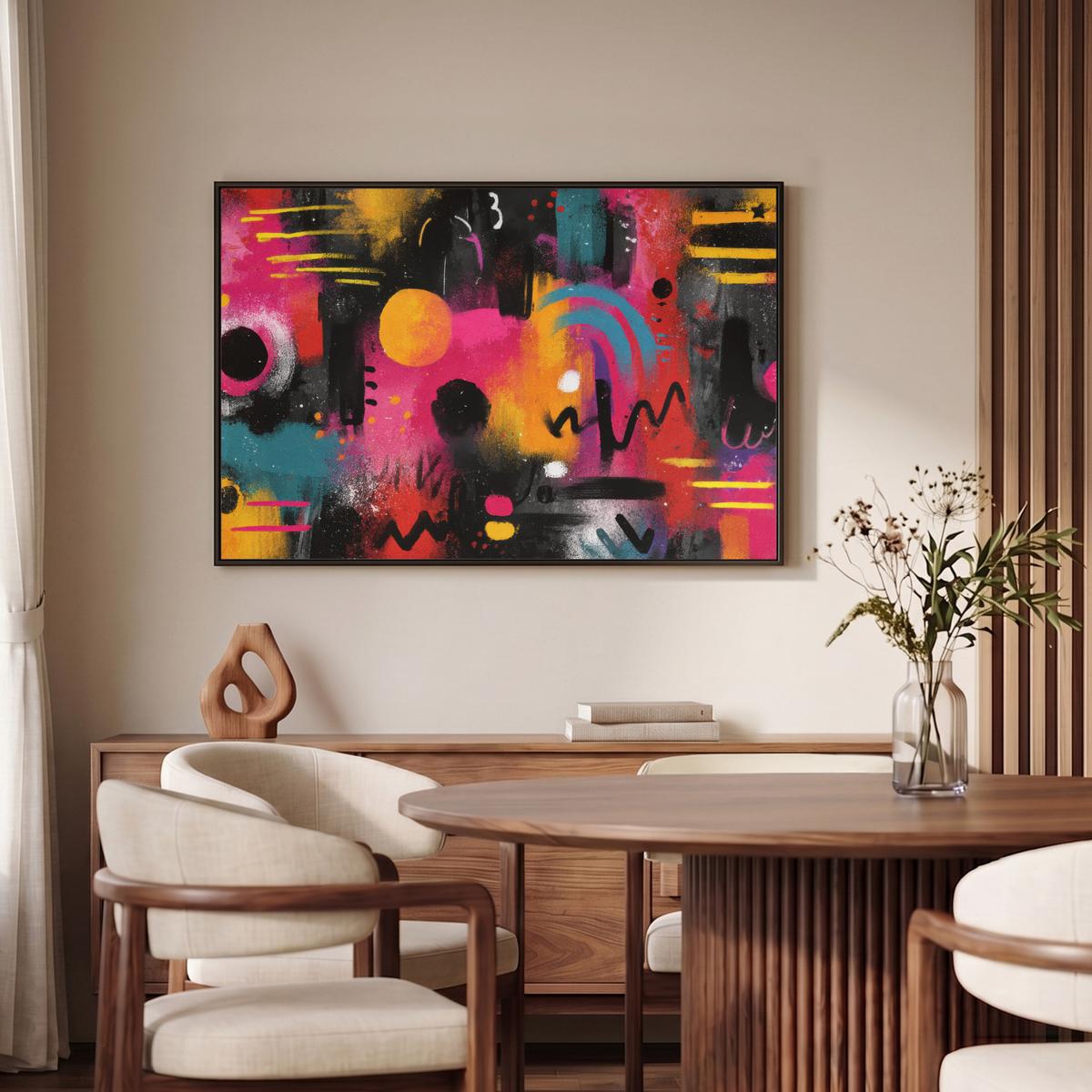 LEINWAND Bilder mit Rahmen - Farbflächen - Formen - Bunt - Abstrakt - 90x60 - Pink, Textil (90/60cm) - MuchoWow