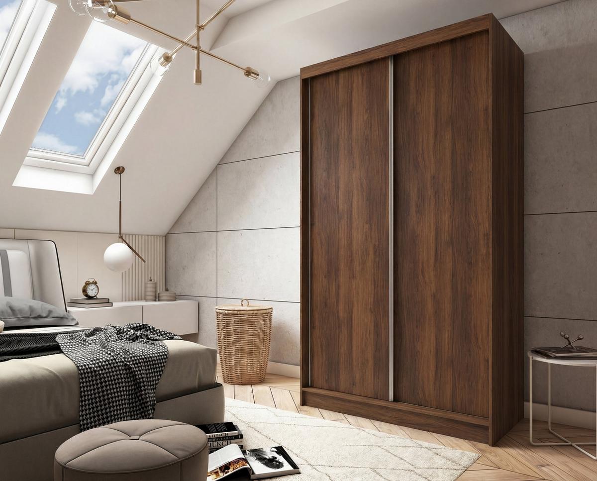 SCHWEBETÜRENSCHRANK SOFIA 120/216/61 cm Modern Kleiderschrank 2-türig Nussbaumfarben - Nussbaumfarben, Holzwerkstoff (120/216/61cm) - MASSENO