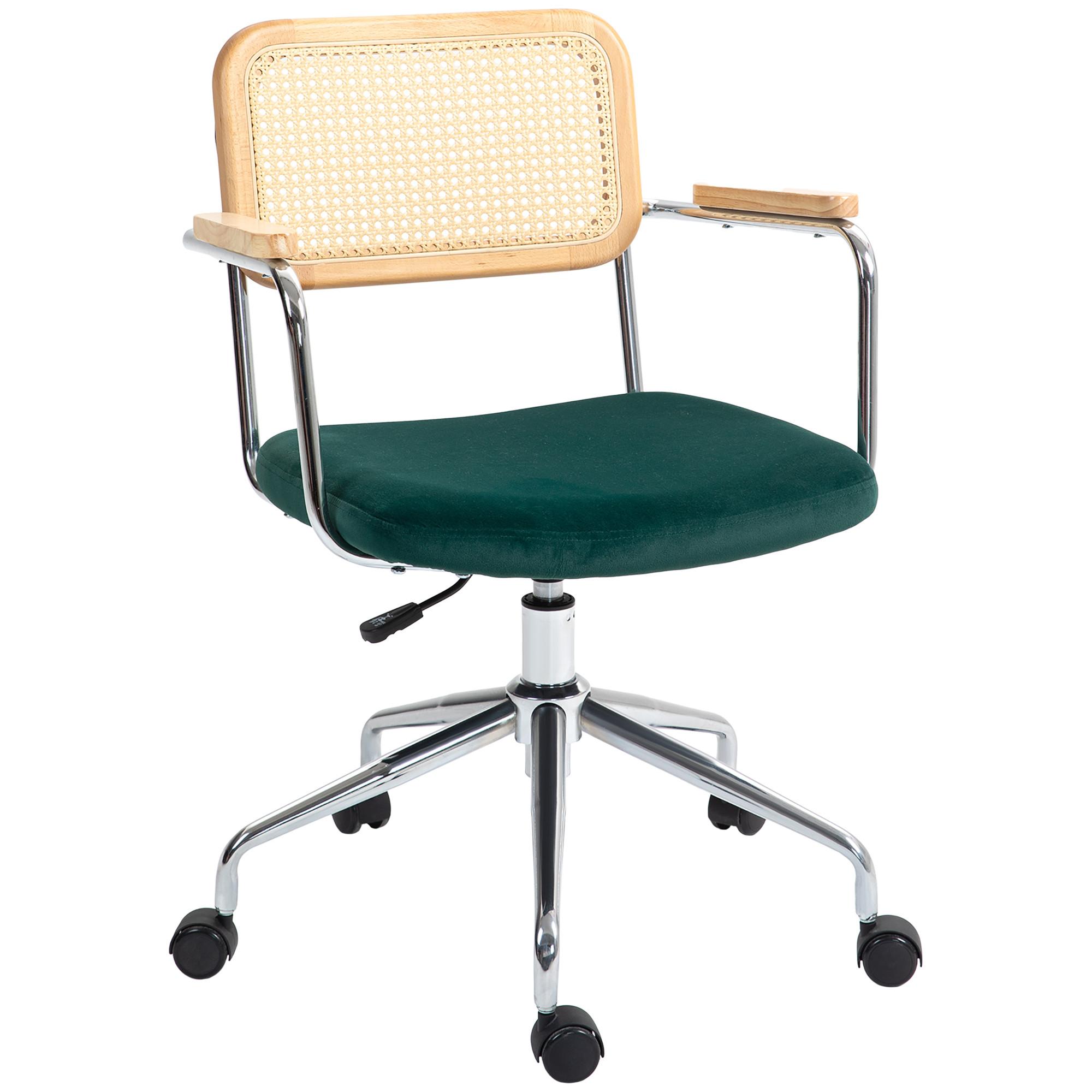 BÜROSTUHL, Schreibtischstuhl mit Rattanoptik, Wippfunktion für Home Office, Grün - Grün, Kunststoff (58/94/65cm) - HOMCOM