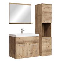 BADMÖBEL-SET Montreal 4 Teile Kastanien Eiche - 60 x 35 x 51 cm - Chromfarben/Nussbaumfarben, Holz/Metall (60/51/35cm) - Badplaats