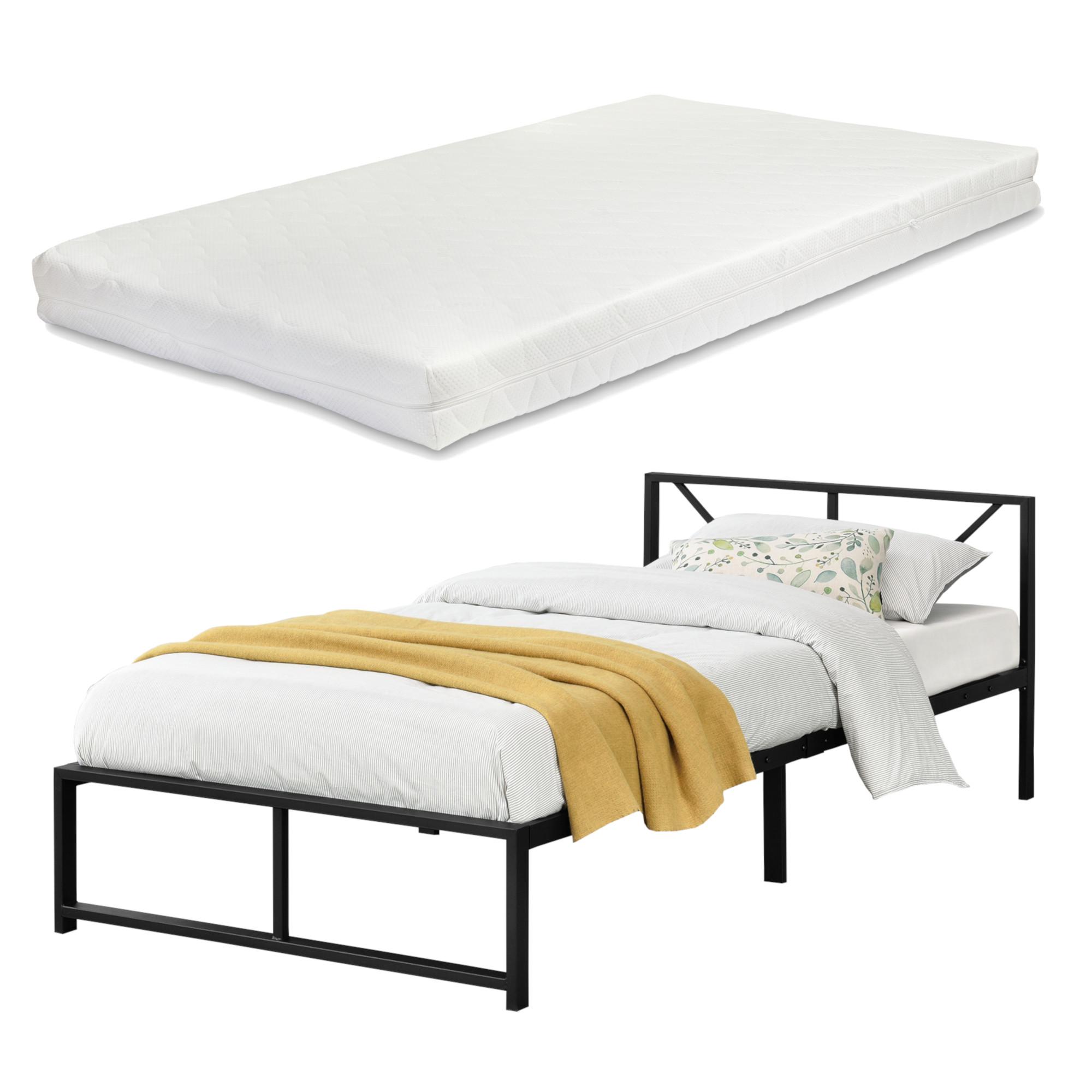 METALLBETT Meran mit Matratze - Schwarz, Textil/Metall (90/200cm) - [en.casa]
