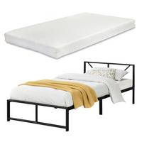 METALLBETT Meran mit Matratze - Schwarz, Textil/Metall (90/200cm) - [en.casa]