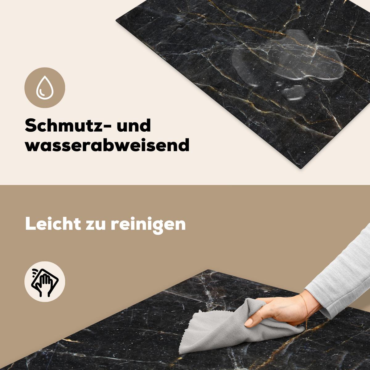 HERDABDECKPLATTE Marmor - Schwarz - Gold - Grau - Marmorstruktur Herdabdeckung Induktionsfeld 75x52 cm - Goldfarben, Kunststoff (75/52/0.2cm) - MuchoWow