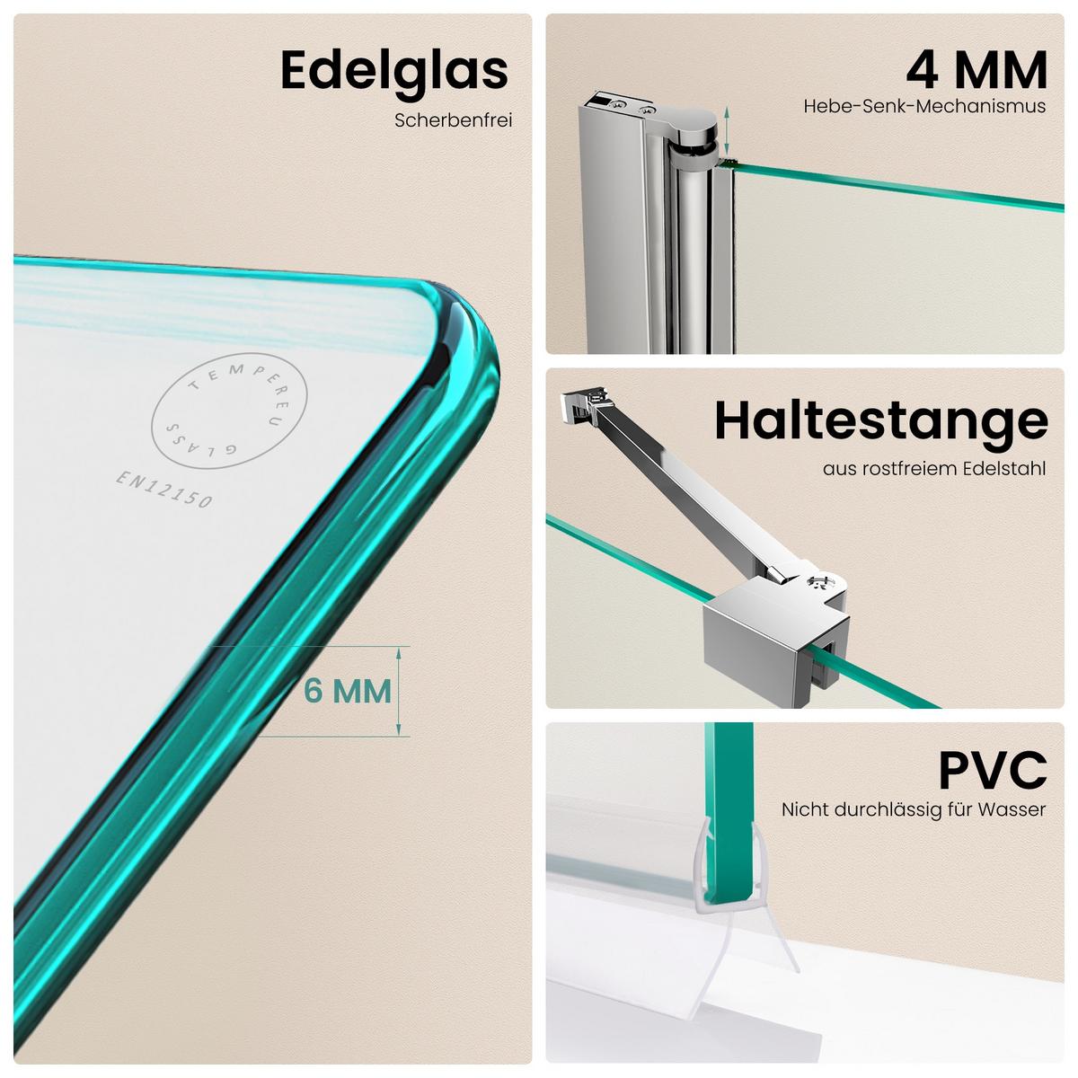 BADEWANNENAUFSATZ mit Festteil und Schwenkfunktion 100/140 cm - Transparent, Glas (100/140cm) - EMKE